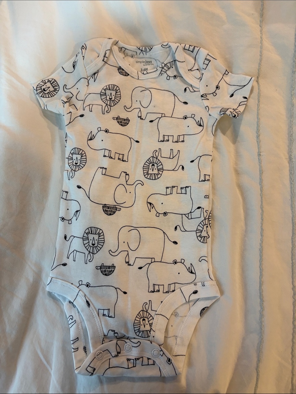 Carter's White One-Piece with Black Safari Animal Sketches